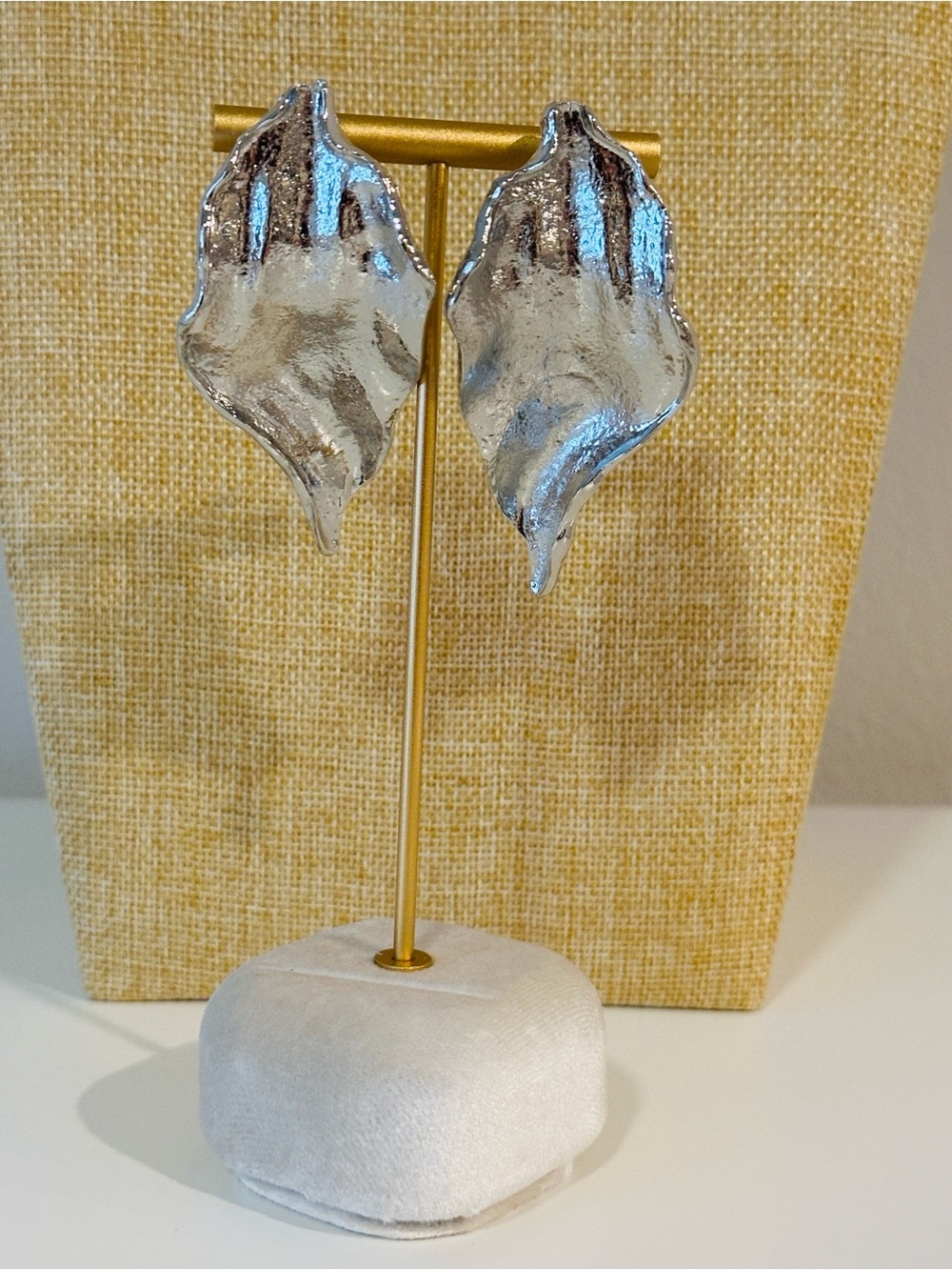 Fashion Jewelry Silver Leaf Drop Statement Earrings